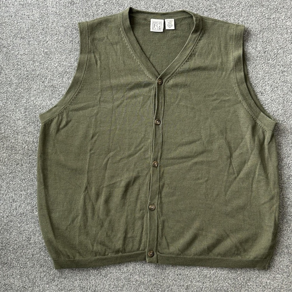 Field Gear Sweater Vest Mens 2XL Green‎ Merino Wool Button V Neck Made Japan